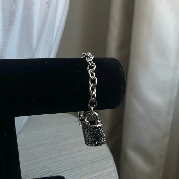 Silver Chain Bracelet with Padlock Charm - Picture 1 of 3